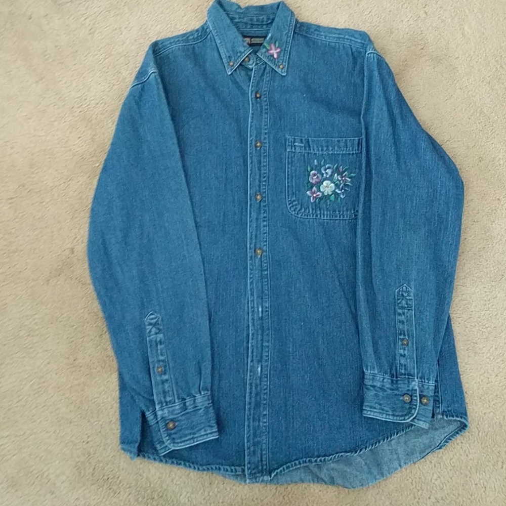Hand painted Flower button up